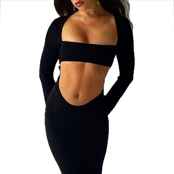 BLOGGERS FAV (S) Black Cut Out Bodycon Backless Long Sleeve Maxi Dress - Picture 8 of 9